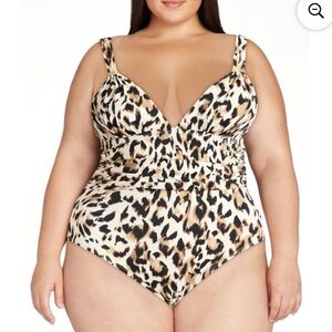 Sofia Vergara Women’s Leopard Print Plunge 1-Piece Swimsuit Size 2X (20W-22W)